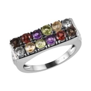 Multi Colored Gemstone Ring in Stainless Steel